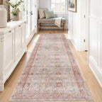 Kuden 2'6"x7' Runner Rug, Machine Washable Area Rug with Non-Slip Backing, Vintage Style, Soft, Easy Clean, Low Pile Rug for Hallway, Entryway, Kitchen, Bedroom