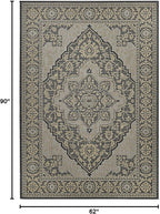 FH Home Flat Woven Outdoor Rug - Waterproof, Easy to Clean, Stain Resistant - Premium Polypropylene Yarn - Vintage - Patio, Porch, Deck, Balcony - Ankara - Charcoal - 5ft 4in x 7ft 6in