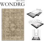 10x12 Brown Vintage Area Rug for Living Room Bedroom Large Distressed Rustic Carpet Non-Slip Low Pile Lightweight Vacuumable Soft Washable Throw Rug for Indoor Dining Room