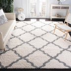 SAFAVIEH Dallas Shag Collection Area Rug - 8'6" x 12', Ivory & Grey, Trellis Design, Non-Shedding & Easy Care, 1.5-inch Thick Ideal for High Traffic Areas in Living Room, Bedroom (SGD257F)