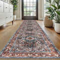 KOZYFLY Runners for Hallways 2x10 Ft Washable Kitchen Runner Rug Boho Runner Rug for Entryway Indoor Printed Faux Wool Carpet Runner for Bedroom Kitchen Hall, Brick Red/Orange/Green
