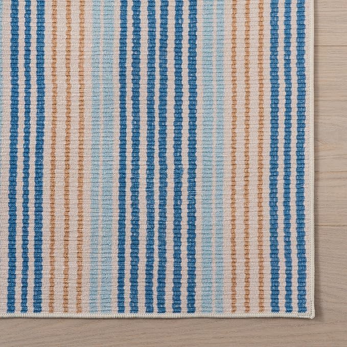 Dash & Albert Tyne Blue Machine Washable Rug, 8.5 X 11.5 Feet, Blue/Tan Stripe Pattern