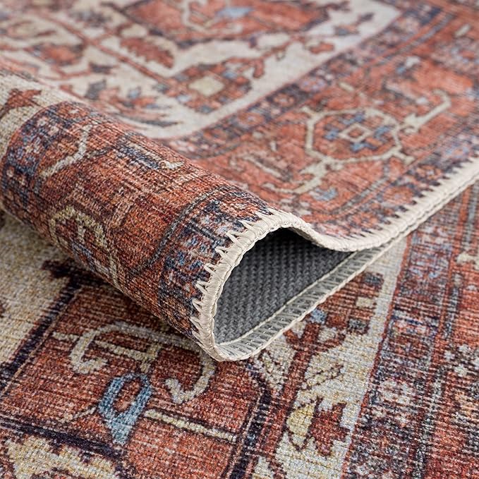 Bloom Rugs Washable 6' x 9' Rug - Red/Orange/Beige Traditional Area Rug for Living Room, Bedroom, Dining Room, and Kitchen - Exact Size: 6' x 9'
