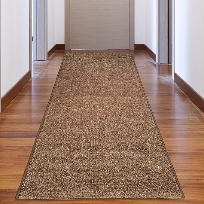 Custom Made Runner Rug Low Pile with Rubber Backing for Kitchen Foyer Hallway Entry Choose Your Length Size 31 Inch Wide Solid and Plain Brown Color (3 feet x 31 Inch)