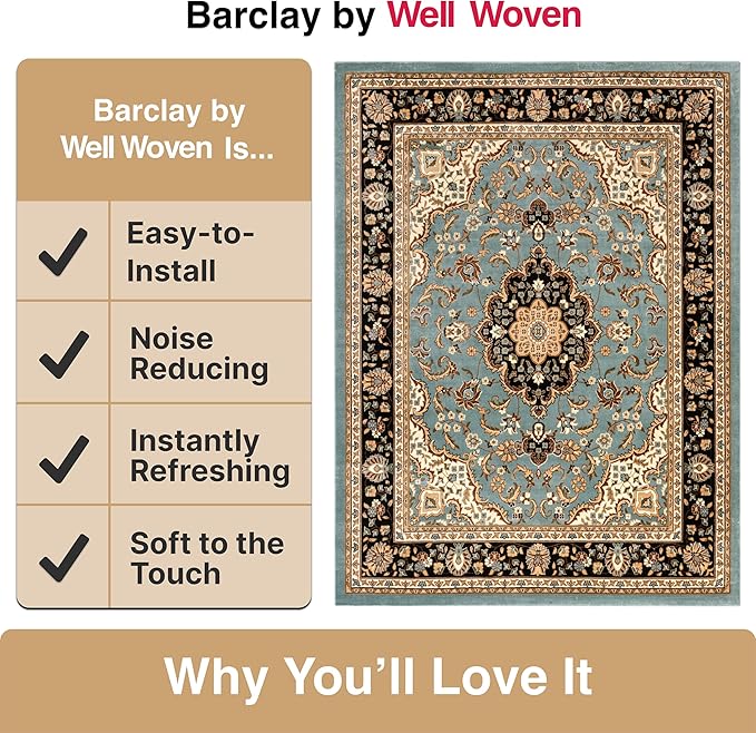 Well Woven Barclay Collection Medallion Kashan Light Blue 5x7 Area Rug - for Living Room, Bedroom, and Dining Room