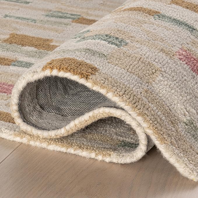 Dash & Albert Ashmore Multi Hand Micro Hooked Wool Rug, 7.5 X 9.5 Feet, Multicolored Geometric Pattern