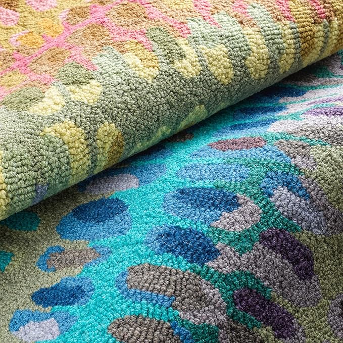 Dash and Albert Paint Chip Wool Area Rug - 2.5' x 8' Runner Multicolor Graphic Hand Micro Hooked Accent Rug - Durable, High Traffic Hallway, Living Room, Stairs