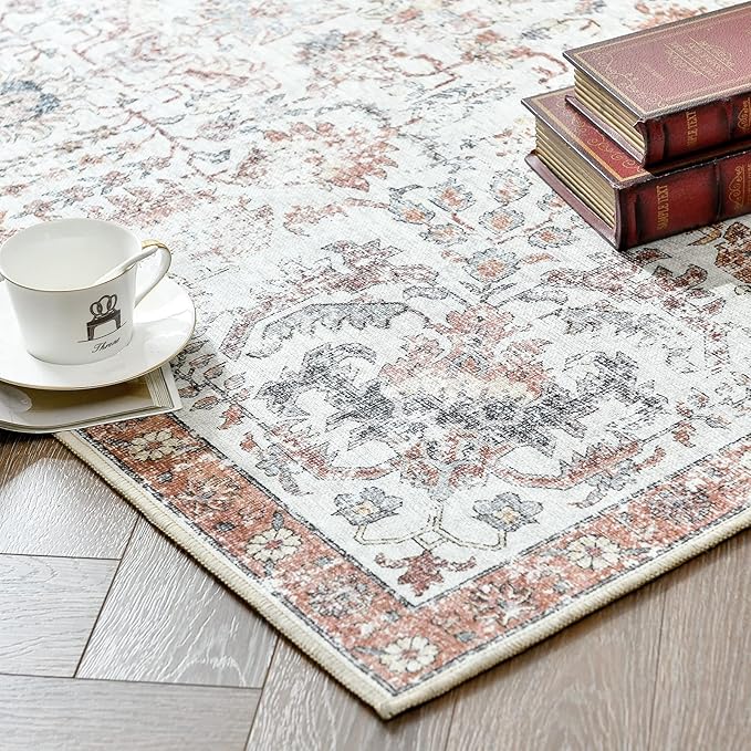 jinchan Runner Rug 3x8 Washable Hallway Rug Vintage Indoor Thin Retro Floor Cover Distressed Floral Country Lightweight Non Slip Carpet for Entryway Bathroom Kitchen Bedroom Living Room Stairway Red