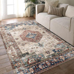 vivorug 3x5 Rug, Small Area Rug for Living Room, Bedroom, Kitchen, Machine Washable Non-Slip Throw Rug, Vintage Carpet for Entryway Nursery Coffee Table - Durable (Brown)