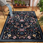 Vintage Medallion Floral 4x6 Rug, Machine Washable Non-Slip Area Rug, Low Pile Soft Carpet for Entry, Living Room, Office, Kids, Girl/Boys Room | Blue