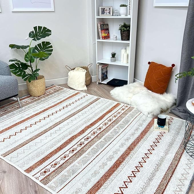 Alfa Rich 4x6 Beige Terracotta Washable Area Rugs for Living Room Bedroom Kitchen Cotton Decor Rug