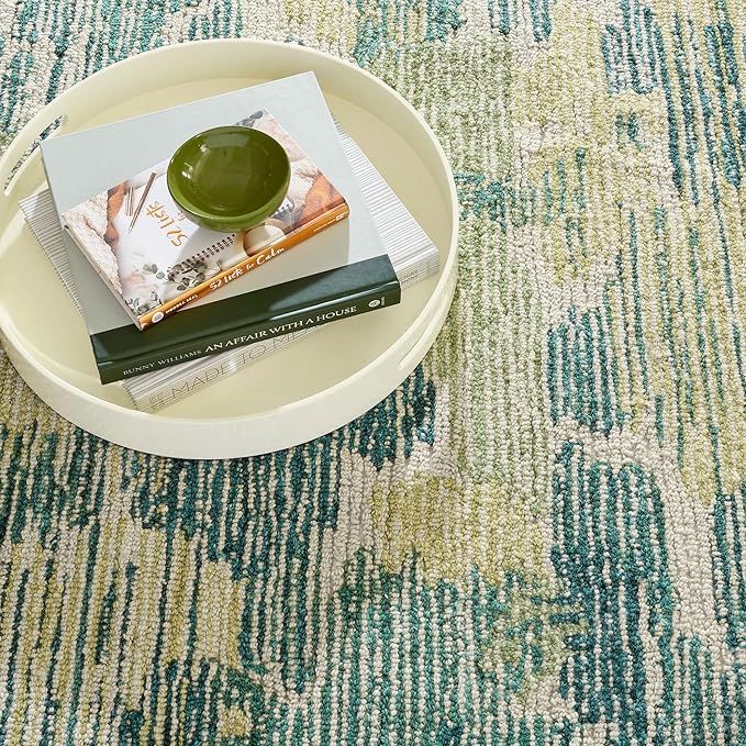 Dash and Albert x Kit Kemp Ladycross Wool Area Rug - 2.5' x 8' Runner Green Graphic Hand Hooked Accent Rug - Durable, High Traffic Living Room, Hallway, Stairs