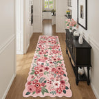 DUKINO 2.6x8 Runner Rug for Hallway, Washable Kitchen Rug with Non Slip Backing & Non-Shediing, Soft Low Pile Floral Design Runner for Bedroom, Kithchen, Living Room, Laundry, Bathroom, Pink