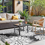 8x10 Outdoor Area Rug Washable Multicolored Patio Rug Tropical Botanical Floral Chenille Waterproof Outdoor Carpet Non-Slip for Deck, Backyard, Porch, Black