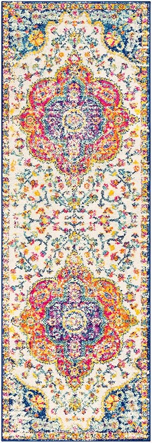 Livabliss Area Rugs - 3x7 Romaine Vintage Boho Fuchsia Mustard Blue Runner Area Rug for Living Room Bedroom - Floral Medallion Stain Resistant Carpet for Kitchen, Nursery, Office (2'7" x 7'6", Runner)