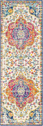 Livabliss Area Rugs - 3x7 Romaine Vintage Boho Fuchsia Mustard Blue Runner Area Rug for Living Room Bedroom - Floral Medallion Stain Resistant Carpet for Kitchen, Nursery, Office (2'7" x 7'6", Runner)
