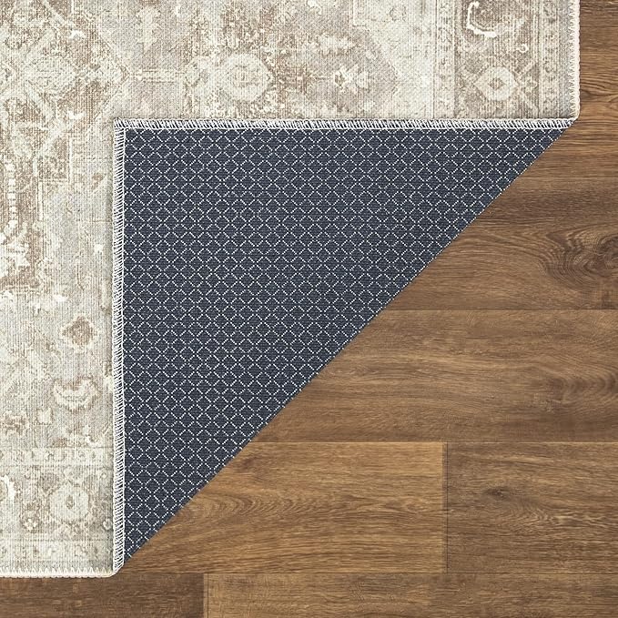 Bloom Rugs Washable Non-Slip 10 ft Runner - Beige/Gray Traditional Runner for Entryway, Hallway, Bathroom, and Kitchen - Exact Size: 2.5' x 10'