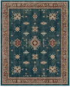 RUGGABLE Washable Vintage Area Rug – Verena Teal Blue 8x10, Stain-Resistant, Non-Slip – Large Machine Washable Rugs for Living Room, Bedroom, Hallway, Entryway & Office–with Cushioned Pad