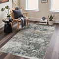 GENIMO 3x5 Rug for Entryway Washable Area Rug, Modern Abstract Small Rugs for Entrance Living Room, Bedroom Beside Rugs, Non-Slip Low Pile Lightweight Soft Carpet, Black Grey