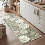 2x6 Washable Runner Rug for Hallway Tropical Botanical Modern Floral Chenille Kitchen Rugs Low Pile Non Slip Carpet for Patio, Bedroom, Laundry, Taupe