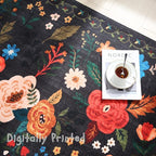 Rugcomf Door Mat Indoor Entrance 2x3 Rug Machine Washable Boho Floral Small Area Rug Non-Slip Low Pile Throw Rugs for Entryway, Kitchen, Front Door Indoor Entrance, Entry, Kids Room (Black)