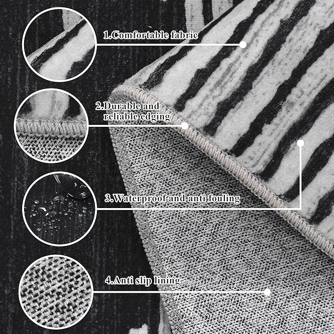 HelloTree Area Rug 3x5 Geometric Rug,Washable Modern Neutral Stain Resistant Indoor Carpet Boho Living Room Moroccan Rugs Fluffy Rug for Living Room Bedside Room Decor for Family-Black
