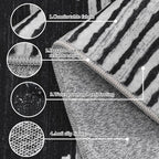 HelloTree Area Rug for Living Room 8x10 Washable Geometric Moroccan Rug Stripe Farmhouse Bohemian Minimalistic Non Slip Non Shedding Ultra Thin Soft Rug for Bedroom Office DiningRoom Nursery-Black
