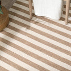 Home Conservatory Ladder Stripe Natural/Ivory Handwoven Wool 2.5 X 8 Feet, Ivory/Multicolored Stripe Pattern