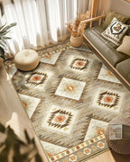 Area Rug 3x5 Rug Machine Washable Non-Slip Low Pile Print Pattern Western Rug for Living Room Bedroom Entryway Tribal Series -Cream/Camel