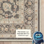 Well Woven Asha Rome Charcoal Brown 7'7" x 9'10" Area Rug - Oriental Floral Pattern, Easy Clean, Floor-Friendly Backing - for Living Room, Bedroom, and Dining Room