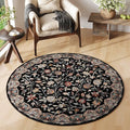 Rugcomf Vintage Paisley Round Rug 4ft - Machine Washable Area Rug, Non-Slip Low Pile Floral Carpet for Entryway, Living Room, Bedroom, Dining Room, Kids, Bathroom, Office - Black