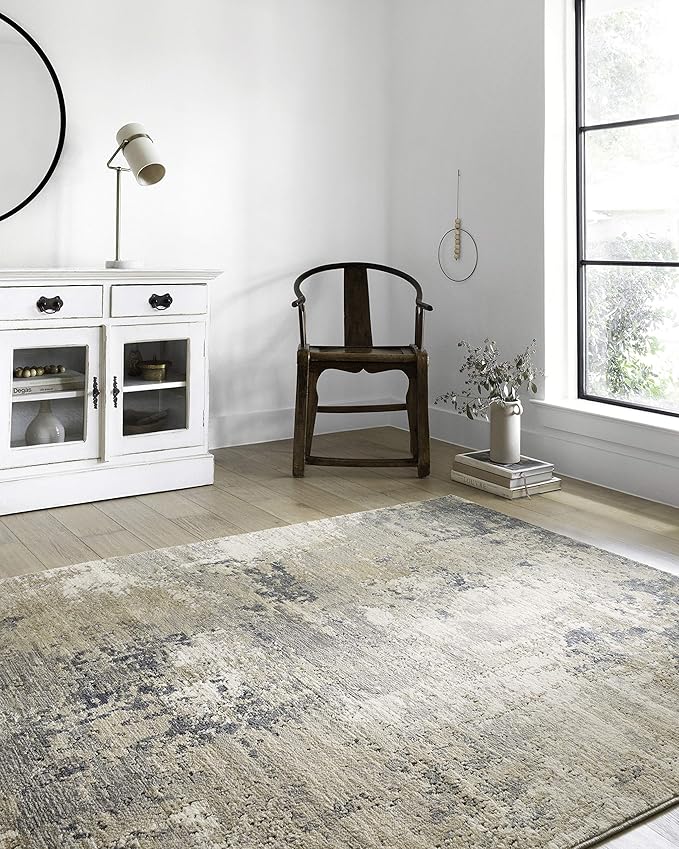 Loloi Teagan Collection TEA-06 Sand/Mist 5'-3" x 7'-6" Area Rug, Large, Soft Neutral Rug, High-Traffic for Living Room, Bedroom, Home Office, Dining Area