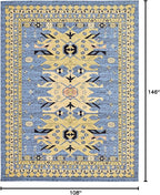 Unique Loom Taftan Collection Border Geometric Tribal Inspired Design Area Rug (9' 0 x 12' 0 Rectangular, Light Blue/ Gold)