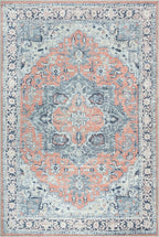 Bloom Rugs Washable Non-Slip 5' x 7' Rug - Coral/Blue Traditional Medallion Area Rug for Living Room, Bedroom, Dining Room, and Kitchen - Exact Size: 5' x 7'