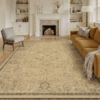 HUGEAR 6x9 Machine Washable Area Rugs Vintage Brown - Neutral Living Room Bedroom Rug Non Slip Stain Resistant Low Pile Aesthetic Throw Carpet Kids & Pet Friendly