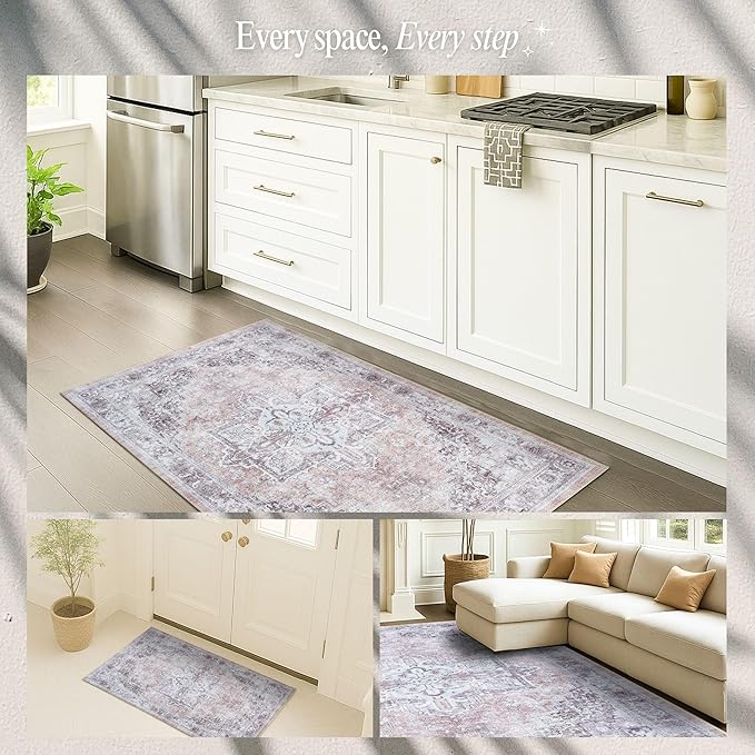 Fame Rugs Turkish Rug. Washable Vintage Oriental Antique Inspired Traditional Doormat Small Modern Area Rugs Luxury Entryway Entry Bedroom Bathroom Kitchen (392TW, 7'5 x 9'9)