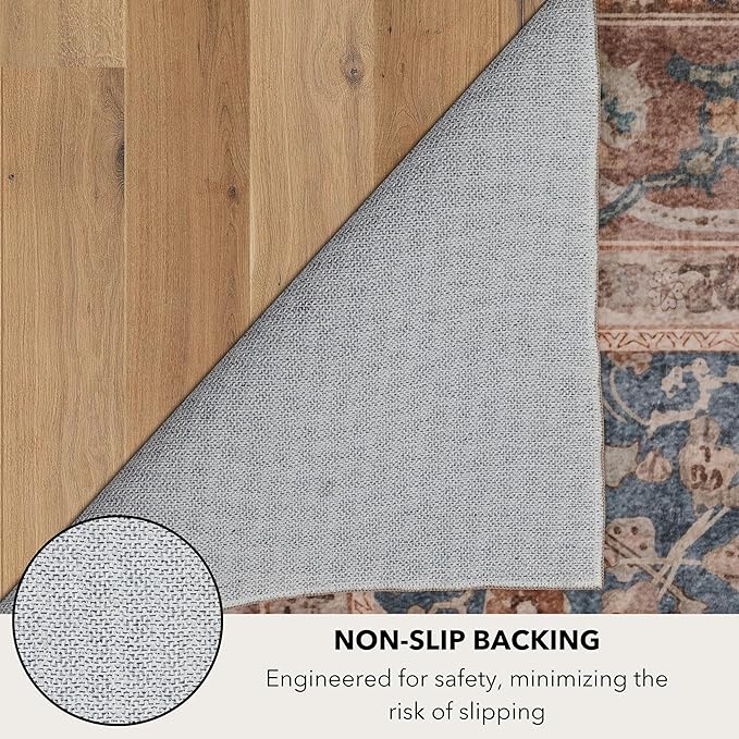 Kuden 2x3 Small Rug, Machine Washable, Non-Slip Backing, Vintage Style, Soft, Low Pile, Area Rugs for Entryway Kitchen Indoor Entrance