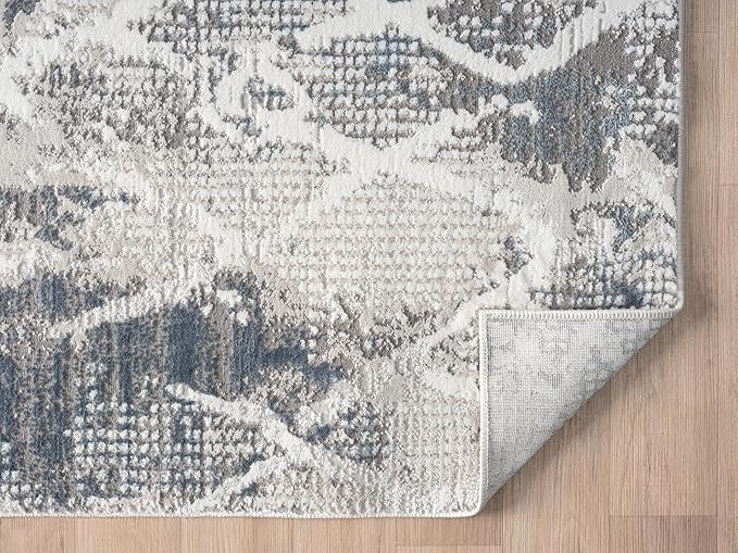Adel Modern Area Rug for Living Room, 6x9 Rustic Distressed Abstract Blue Rug, Medium Pile Stain Resistant Carpet for Bedroom, Dining Room or Kitchen (6' x 9', Blue)