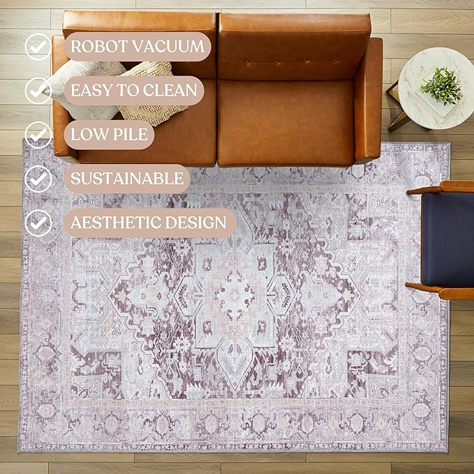 Washable Area Rug. Modern Farmhouse. Vintage. Turkish. Bohemian. Distressed. Oriental. Traditional. Rugs for Living Room. Dining. Bedroom. Office. Entryway. Foyer. (861PP, 7'5" x 9'8")