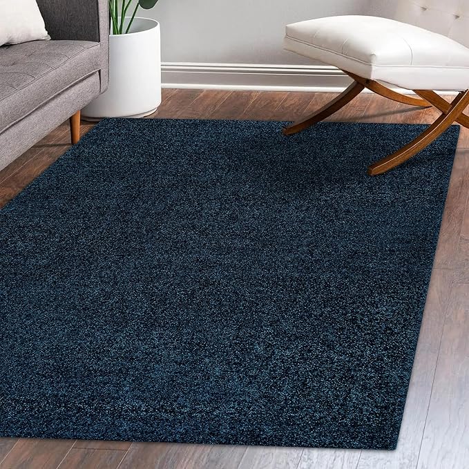 Eyely UES100C-4 Supersoft Haze Solid Low-Pile Indoor Area Rug Casual;Contemporary;Solid;Traditional, Bedroom, Kitchen, Living Room, Easy-Cleaning, Non-Shedding, 4 X 6, Navy