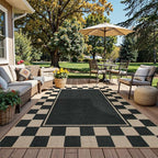 Moynesa Checkered Easy Jute Outdoor Rug 8x10 Area Rugs for Living Room, Black Washable Indoor Outdoor Patio Rug Non Slip, Large Farmhouse Carpet for Bedroom Dining Room Backyard