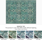 Bavni Washable Rug 6x9 Area Rug for Living Room Bedroom Dining, Washable Vintage Print Carpet, Ultra-Thin Chenille Low Pile Lightweight Rug with Non Slip Backing, Dark Green
