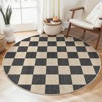 LIVEBOX Checkered Round Rug 4 Ft Washable Area Rug for Playroom, Kids Non-Slip Neutral Classic Circle Rug Geometric Large Carpet Soft Boys Rug for Classroom Dorm Bedroom(Black,120R)