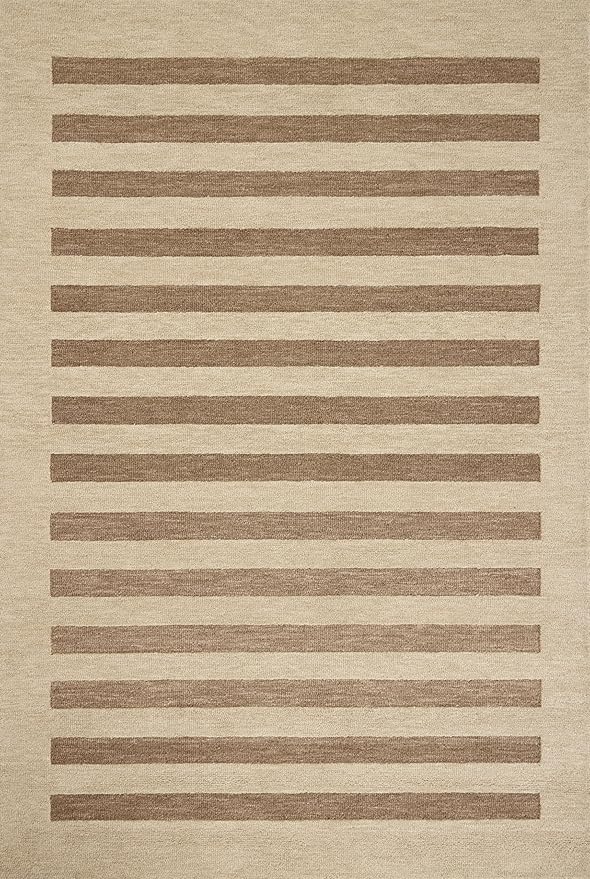 Loloi Leanne Ford Craven Collection CVN-05 Oatmeal/Bark 9'-3" x 13' Area Rug Striped, Patterned, Neutral, Living Room, Bedroom, Dining Room