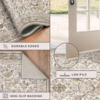 Boho Moss 2x4 Small Rugs for Entryway, Vintage Washable Low Pile & Soft Throw Rugs for Kitchen, Bathroom - Classic Home Décor, Bird & Botanical Design Stain Resitant Non Slip Carpet