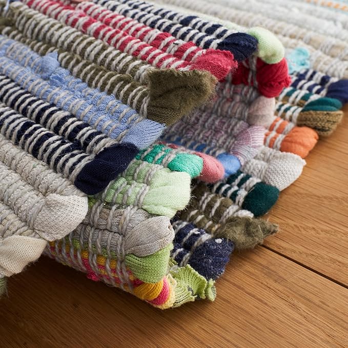 SAFAVIEH Rag Rug Collection Runner Rug - 2'3" x 7', Grey & Multi, Handmade Boho Stripe Cotton, Ideal for High Traffic Areas in Living Room, Bedroom (RAR121M)