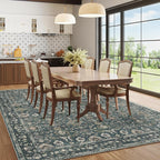 9x12 Area Rug for Living Room, Soft Large Rugs Blue Washable Rugs, Indoor Vintage Carpet for Bedroom Dining Room Office, Rubber Backed Non Slip Low Pile Mat, Deep Blue