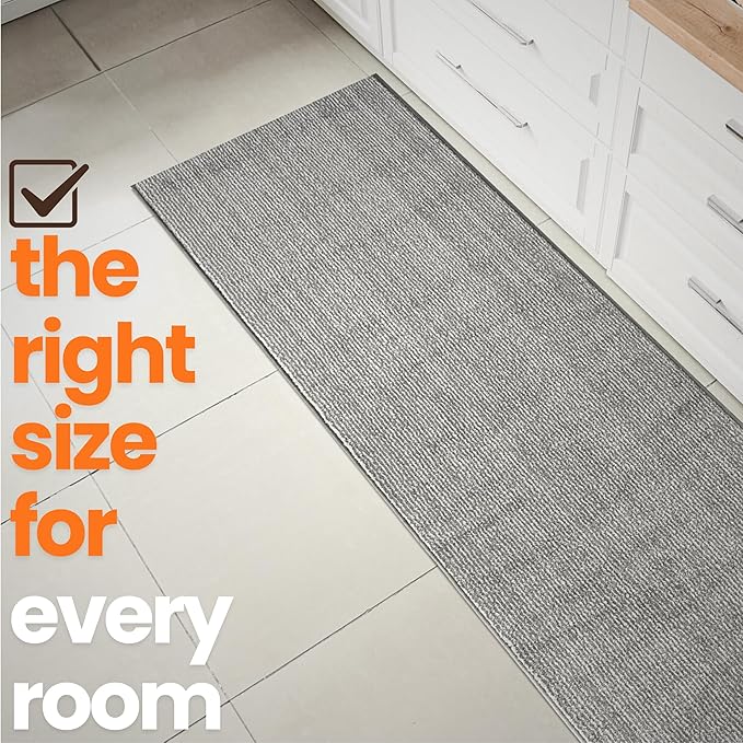4ft Custom Fit Accent Runner Rug for Small Foyer - Striped Grey | Non-Slip & Washable | No-Fray Edge Finished