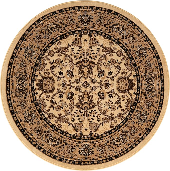 Unique Loom Sialk Hill Collection Area Rug - Washington (5' 1" Round Ivory/Black)