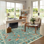 Lahome Insect Washable Rugs for Living Room, Soft 6x9 Area Rugs for Bedroom, Ultra-Thin Non Slip Green Area Rug Low Pile Stain Resistant Throw Carpet for Dining Room Office(6'x9',Green)
